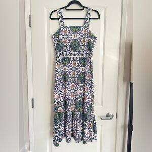 SAM EDELMAN Womens White Tiered Hem Sleeveless Square Neck Midi Sheath Dress‎ 4